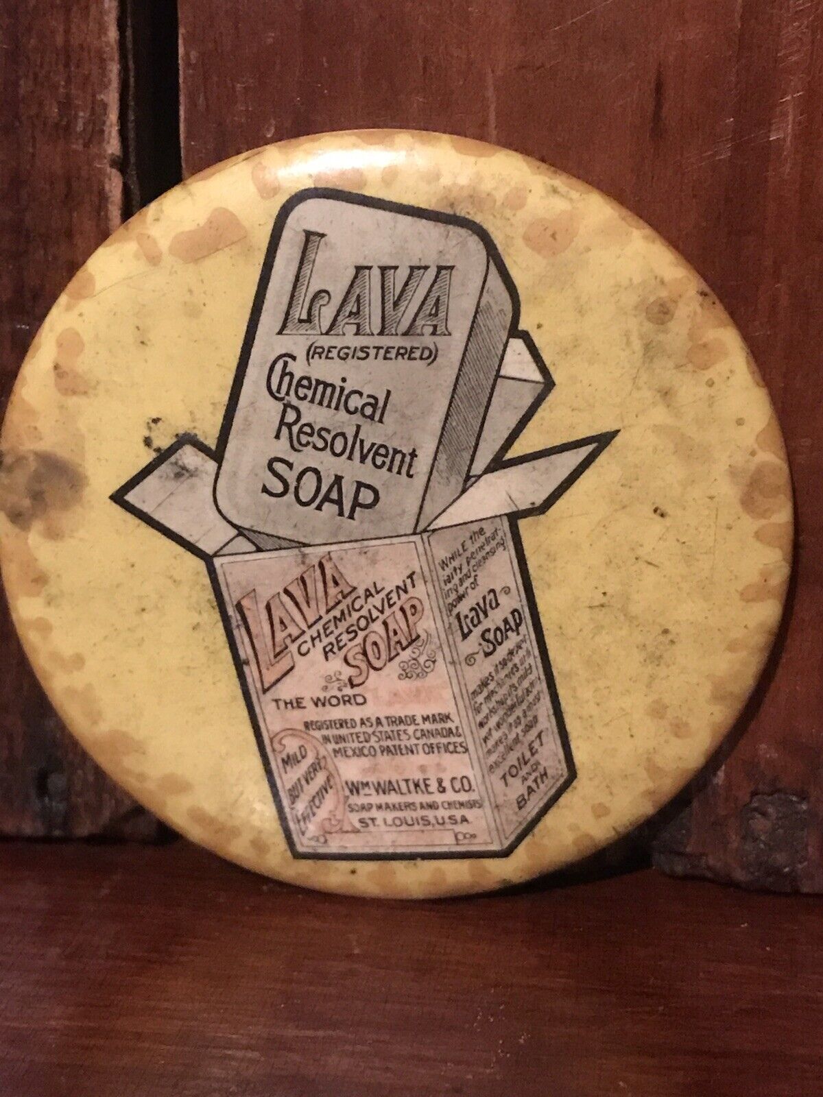 Authentic Antique Early Advertising Lava Soap Pocket Mirror AAFA St Louis, MO