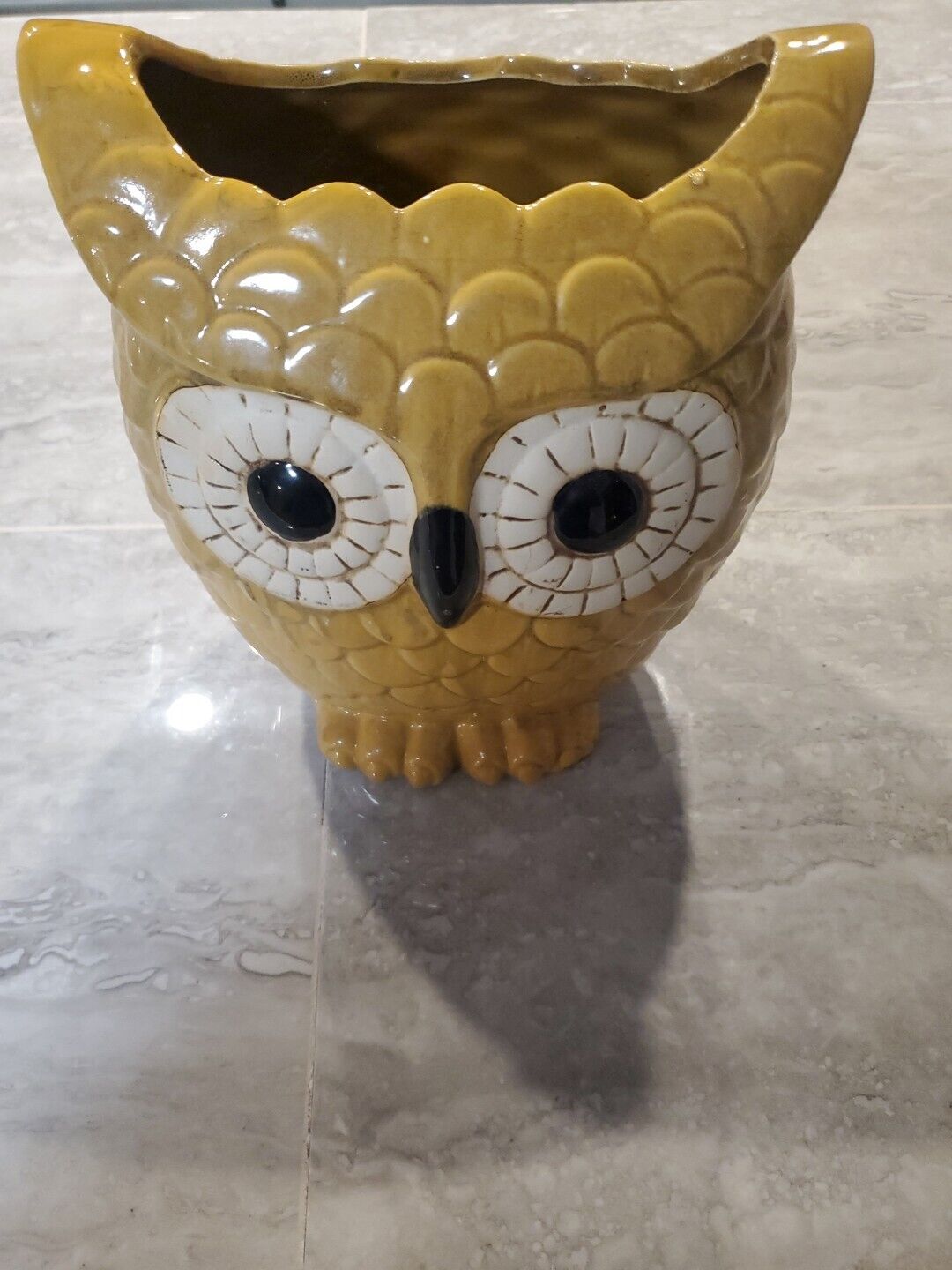 Yellow White Glass Owl Vase