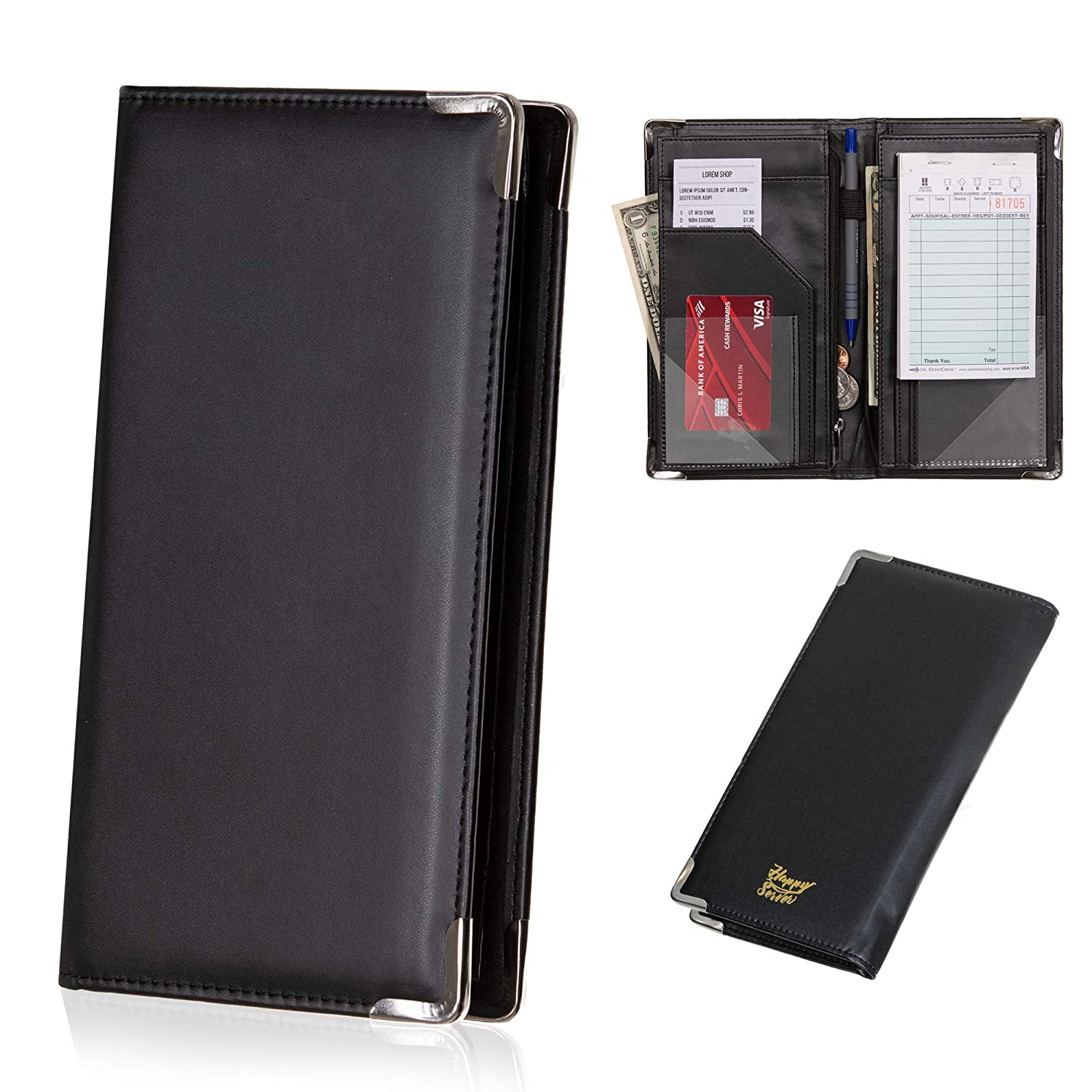 Waitress Waiter Book and Server Wallet with 11 Pockets and Pen Holder Keep Guest