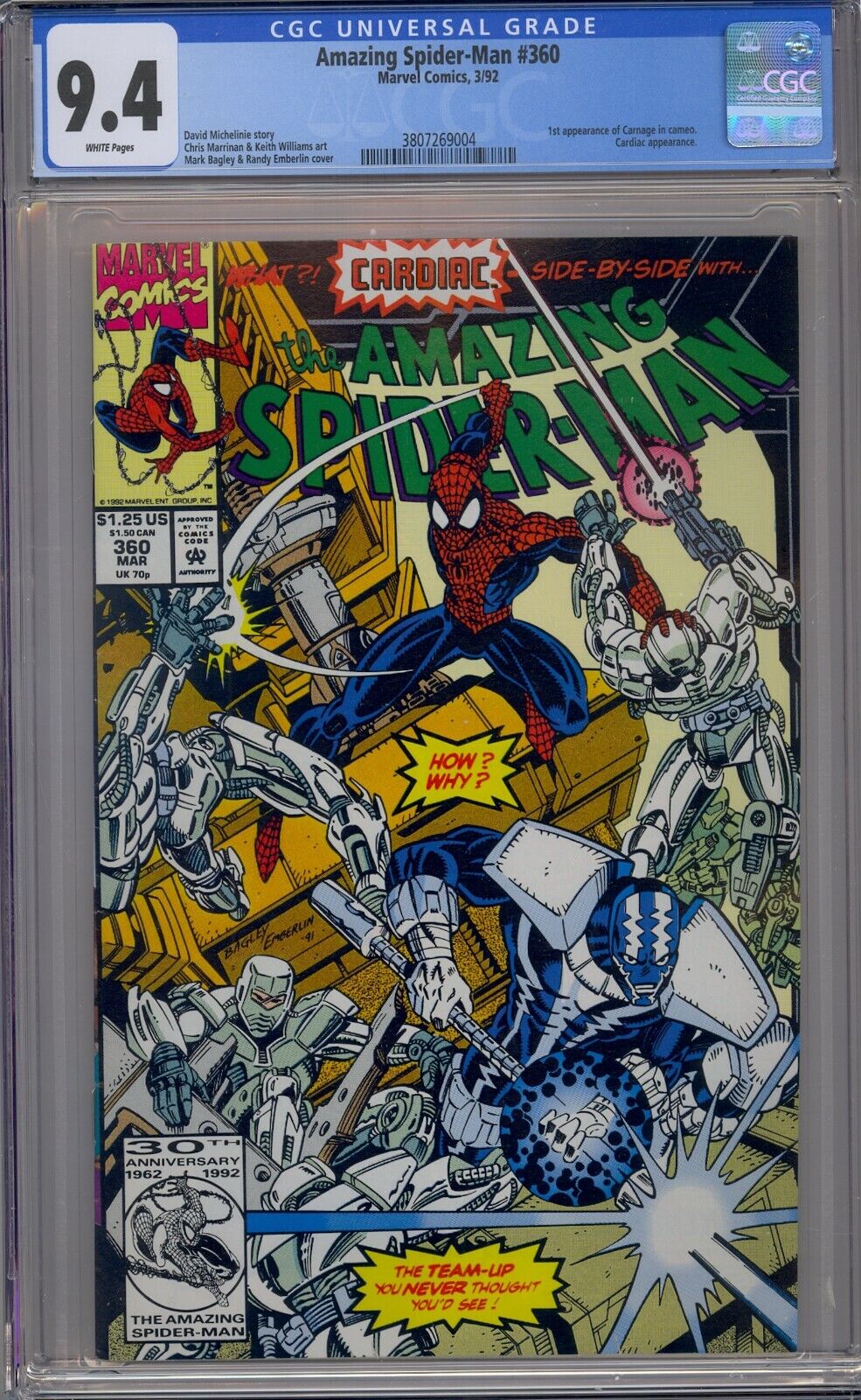AMAZING SPIDER-MAN #360 CGC 9.4 1ST CARNAGE CAMEO WHITE PAGES