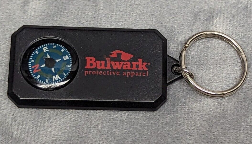 Vintage Bulwark Protective Apparel Keychain With Compass. Black.