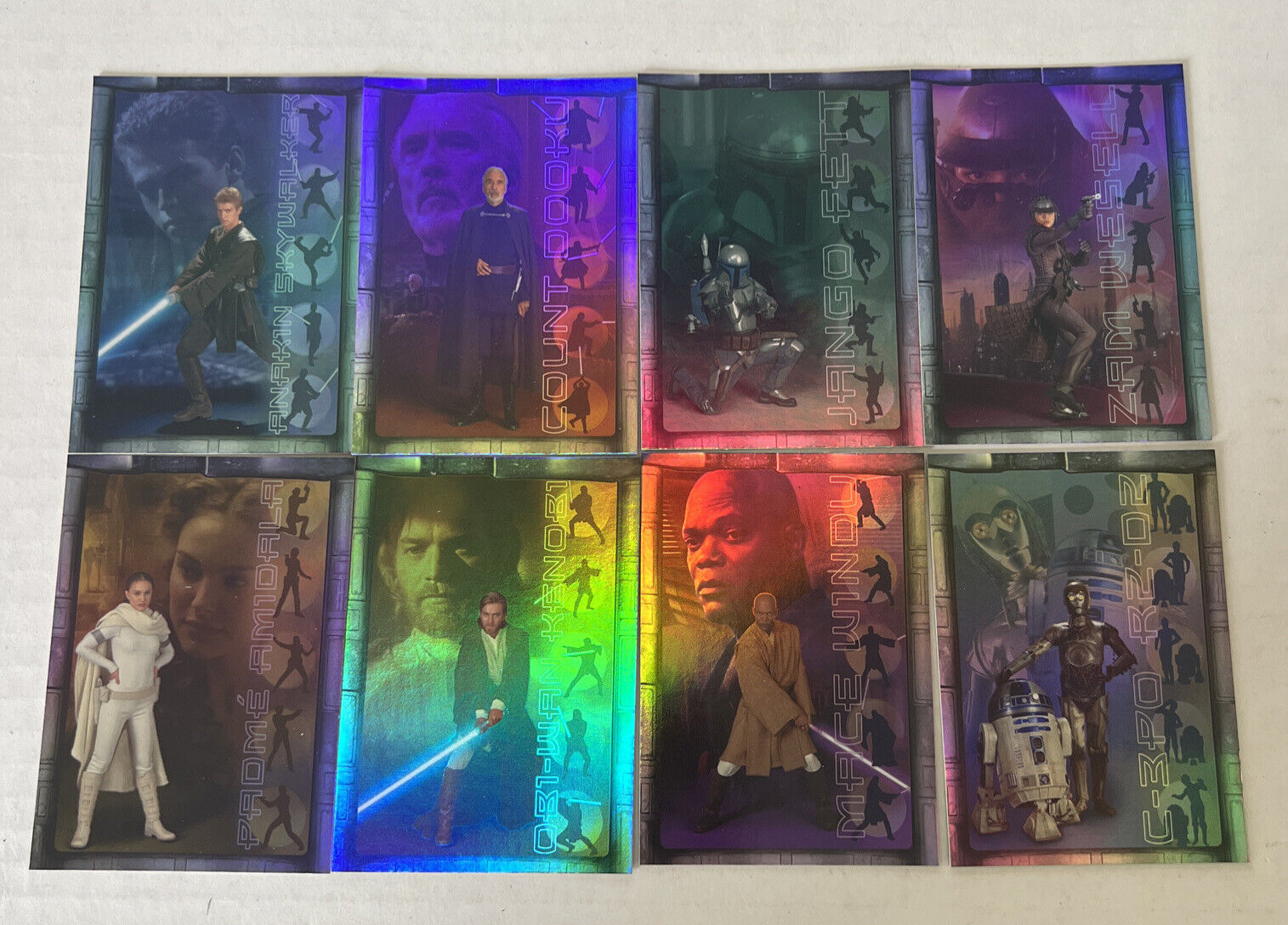 2002 Star Wars Attack of the Clones Prismatic Foil Chase Card Set 1-8 Topps