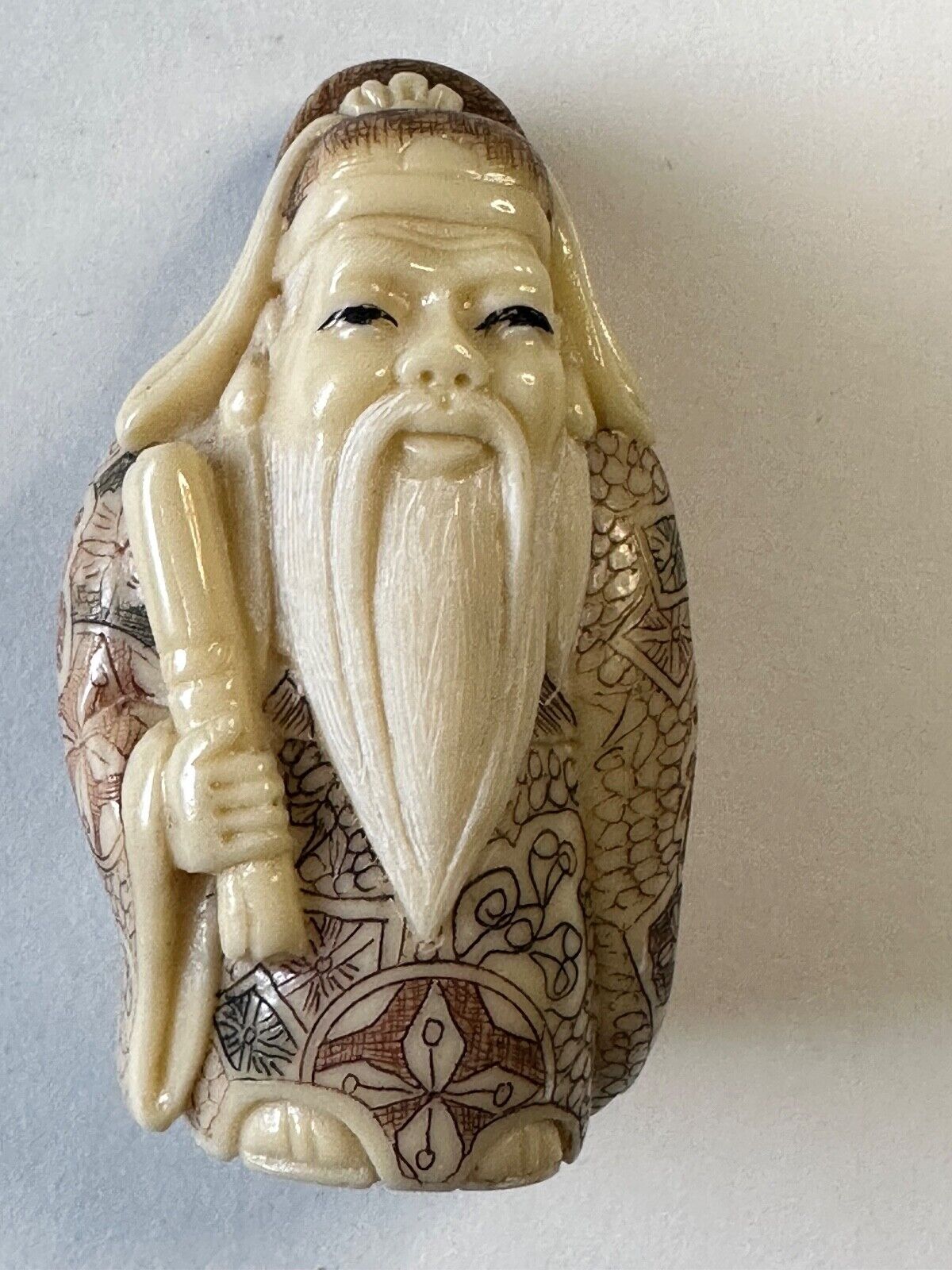 Vintage Chinese God of Longevity   Signed Polychrome Resin Figurine