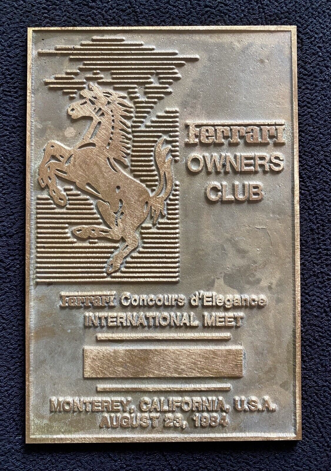 1984 FERRARI Owners Club Concours Monterey International Meet Award Plaque