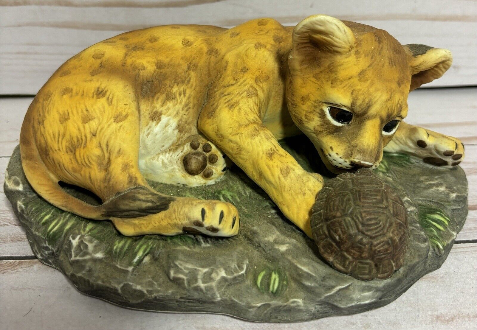 Vintage Homco Masterpiece Lion Cub & Turtle Porcelain Figurine 1985 Mexico