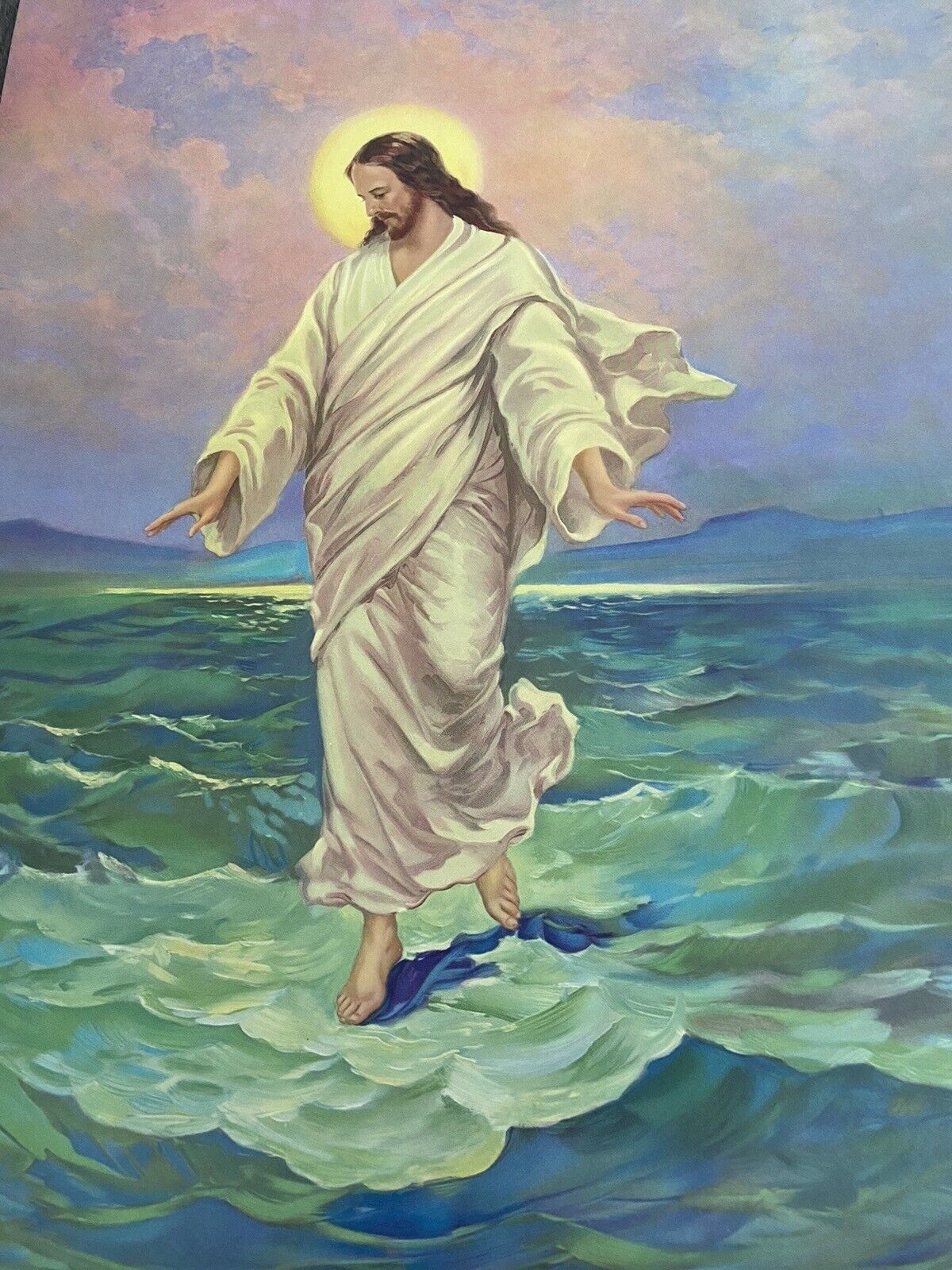 Jesus Christ Walking On Water 1979 Lithograph #2635- 16'' x 20''