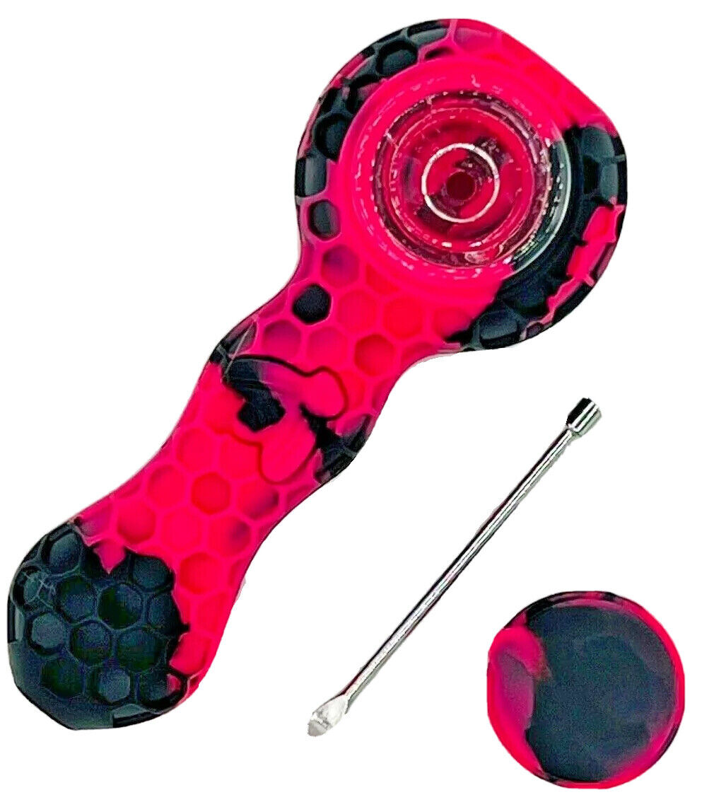 Silicone Hand Smoking Pipe  in Black / pink