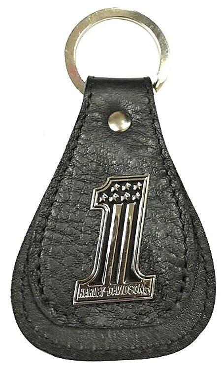 Harley-Davidson #1 Logo Medallion Black Leather Teardrop Key Fob XFL0084-BLACK