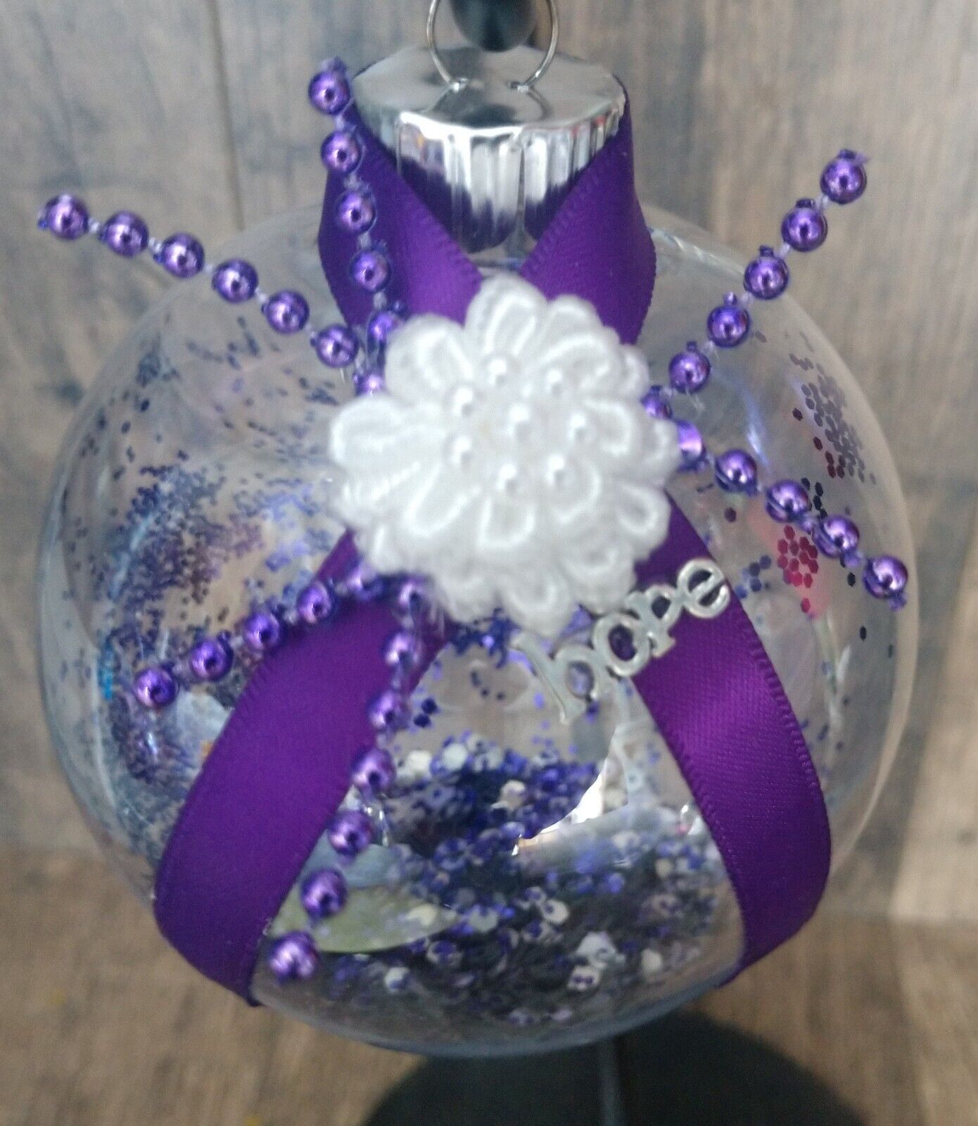 Awareness Ornament - Purple Ribbon (Alzheimer\'s/Lupus/Pancreatic Cancer)