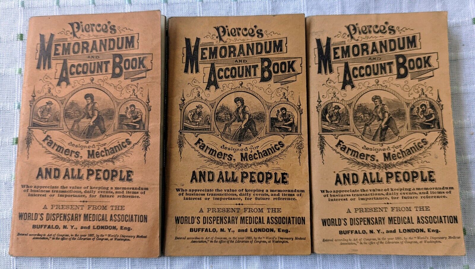 Antique Dr Pierces Standard Medicines 1887-89 Memorandum Account 3 Booklet Lot