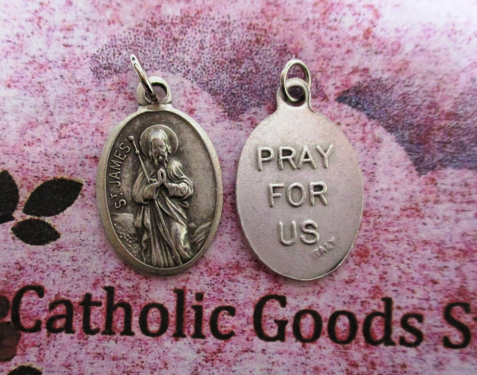 Saint St. James / Pray for Us - Italian Silver tone Oxidized 1 inch Medal 