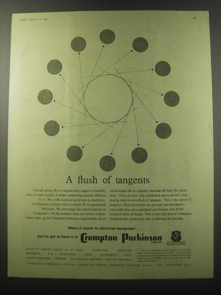 1955 Crompton Parkinson Limited Ad - A flush of tangents