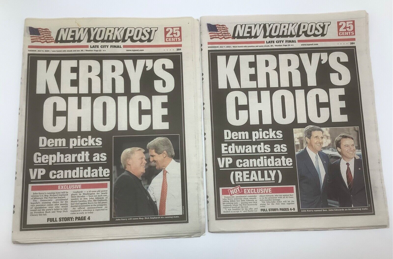 New York Post-John Kerry’s VP Choice-Gephardt/Edwards-July 2004-ERROR/Correction