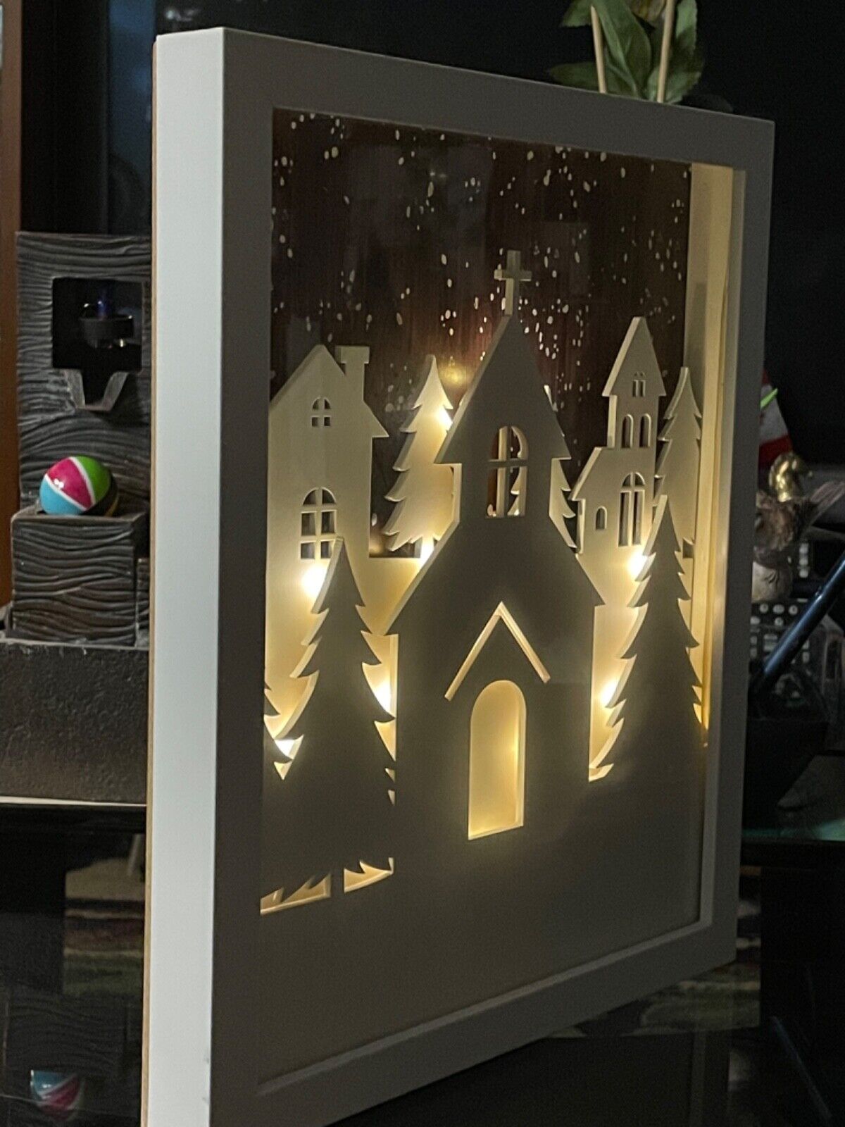 CHRISTMAS “ LED SHADOW BOX “ 2AA BATTERIES  OPERATED // H.13” x W. 11”x Thick.1.