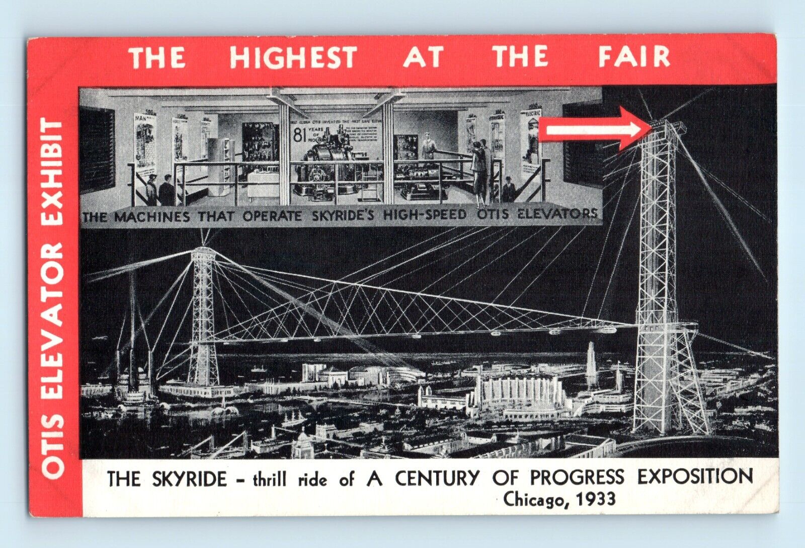 The Skyride Otis Elevator Exhibit A Century of Progress 1933 Chicago Postcard C4
