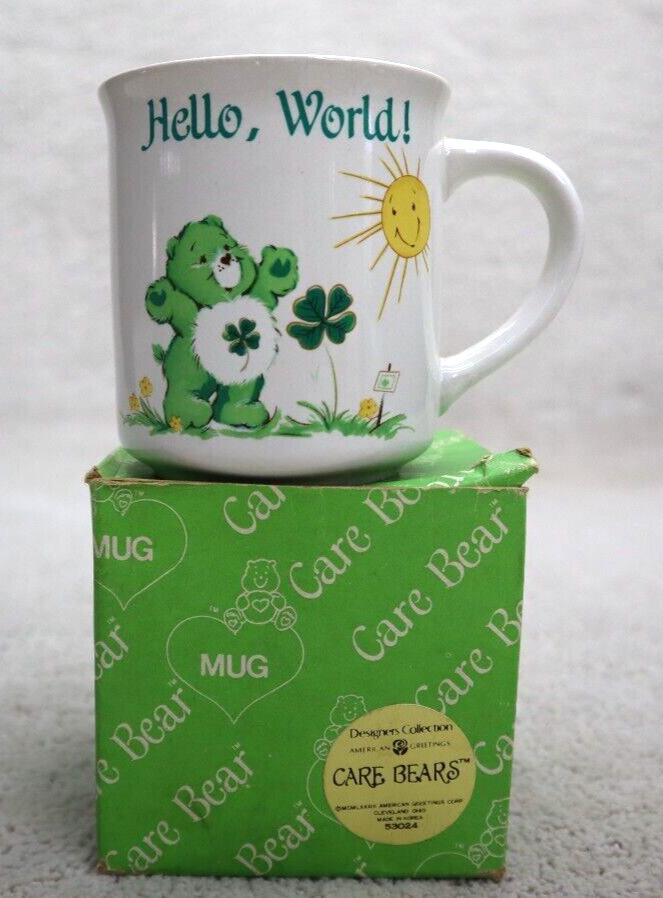Vintage 1980s Care Bear St. Patrick\'s Day Hello World 8 oz Coffee Mug Tea Cup