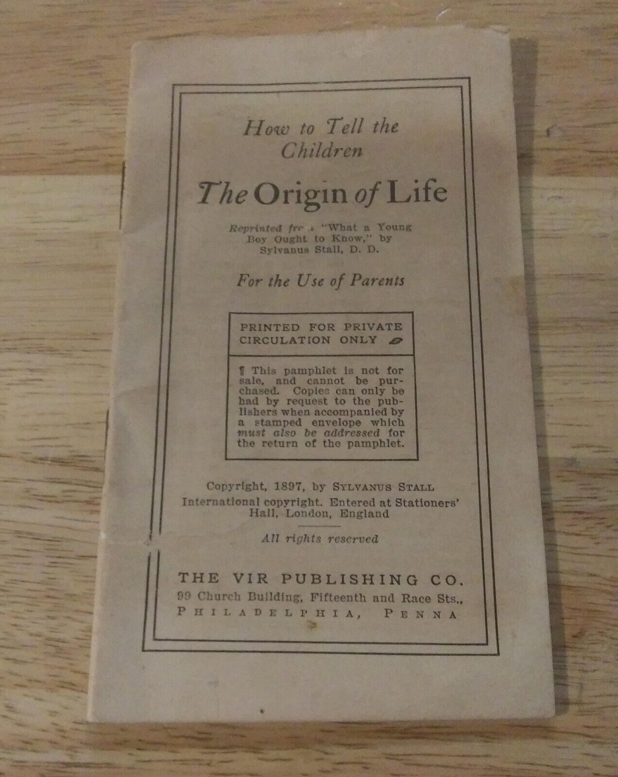 How to Tell the Children The Origin of Life by Sylvanus Stall - (C)1897