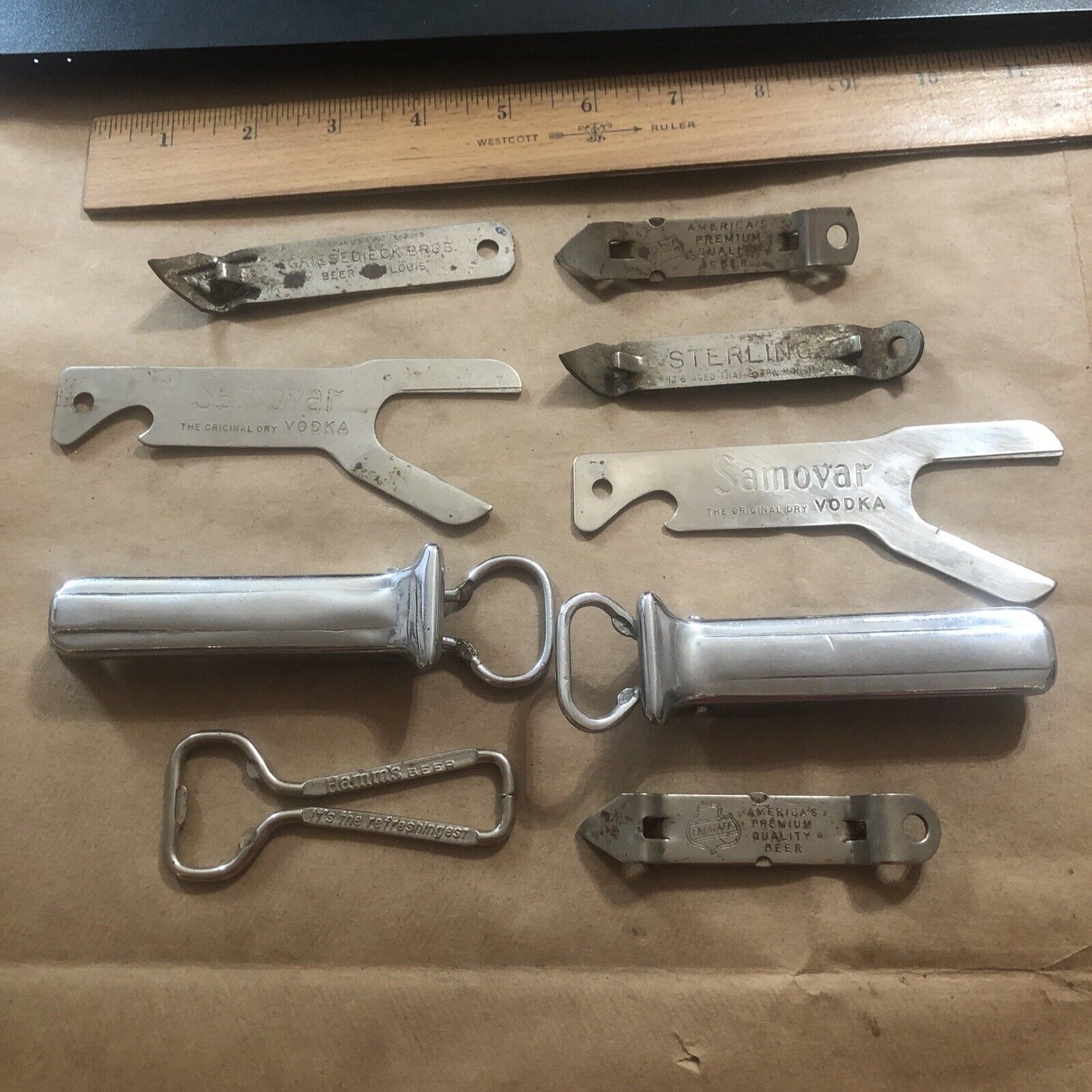 Lot of 9 All Metal Bottle Openers - Advertising Beer and Liquor. See Photo’s 