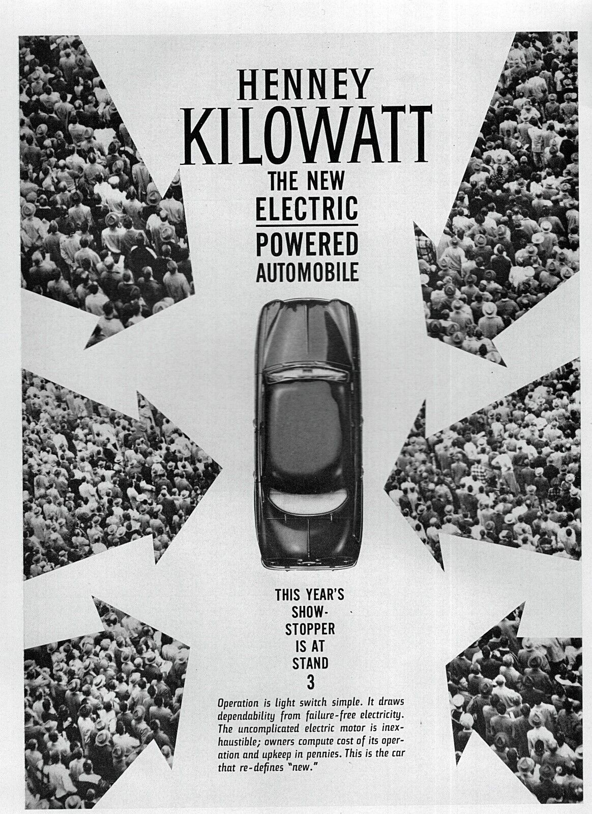 1961 Henney Kilowatt Electric Car Original Print Ad