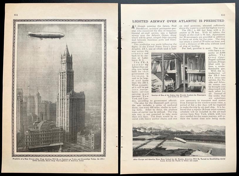 USS Shenandoah 1923 article “Lighted Airway Over Atlantic is Predicted~Dirigible