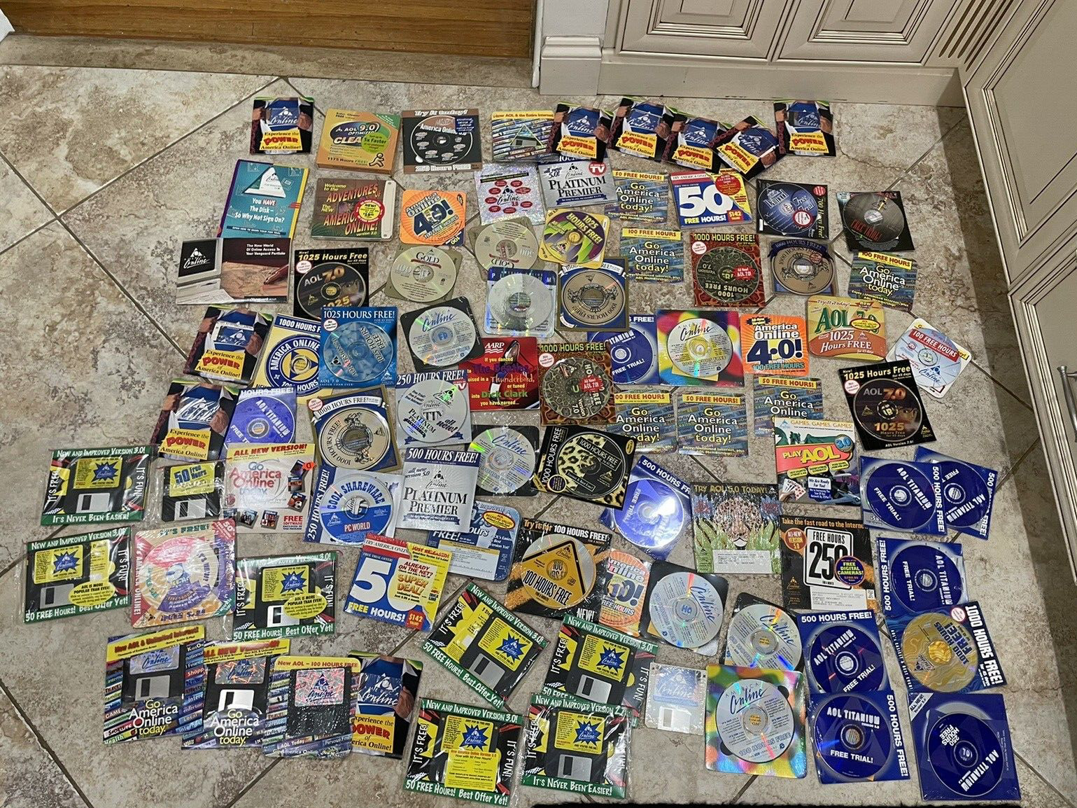 Huge Lot of Vintage AOL CD Roms and Floppy Disks America Online