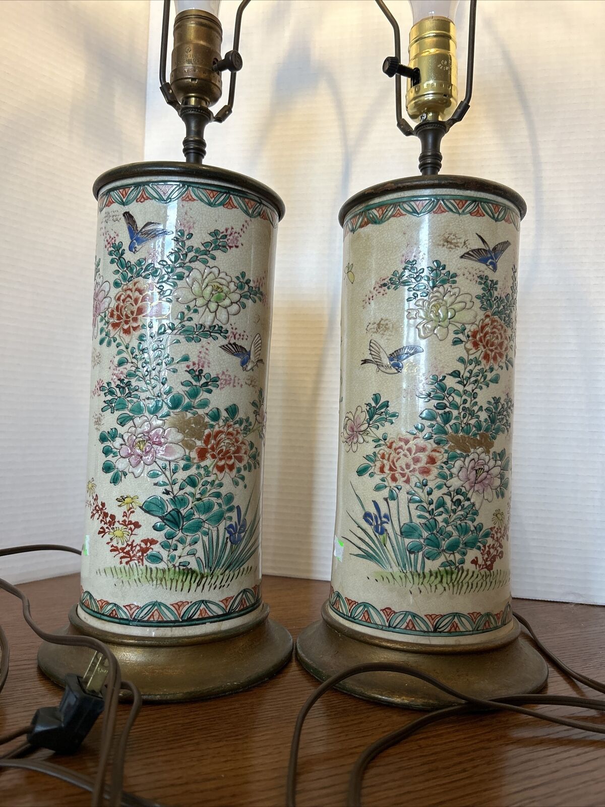 Colorful Porcelain Hand Painted Raised Motif Antique Table Lamps 12”