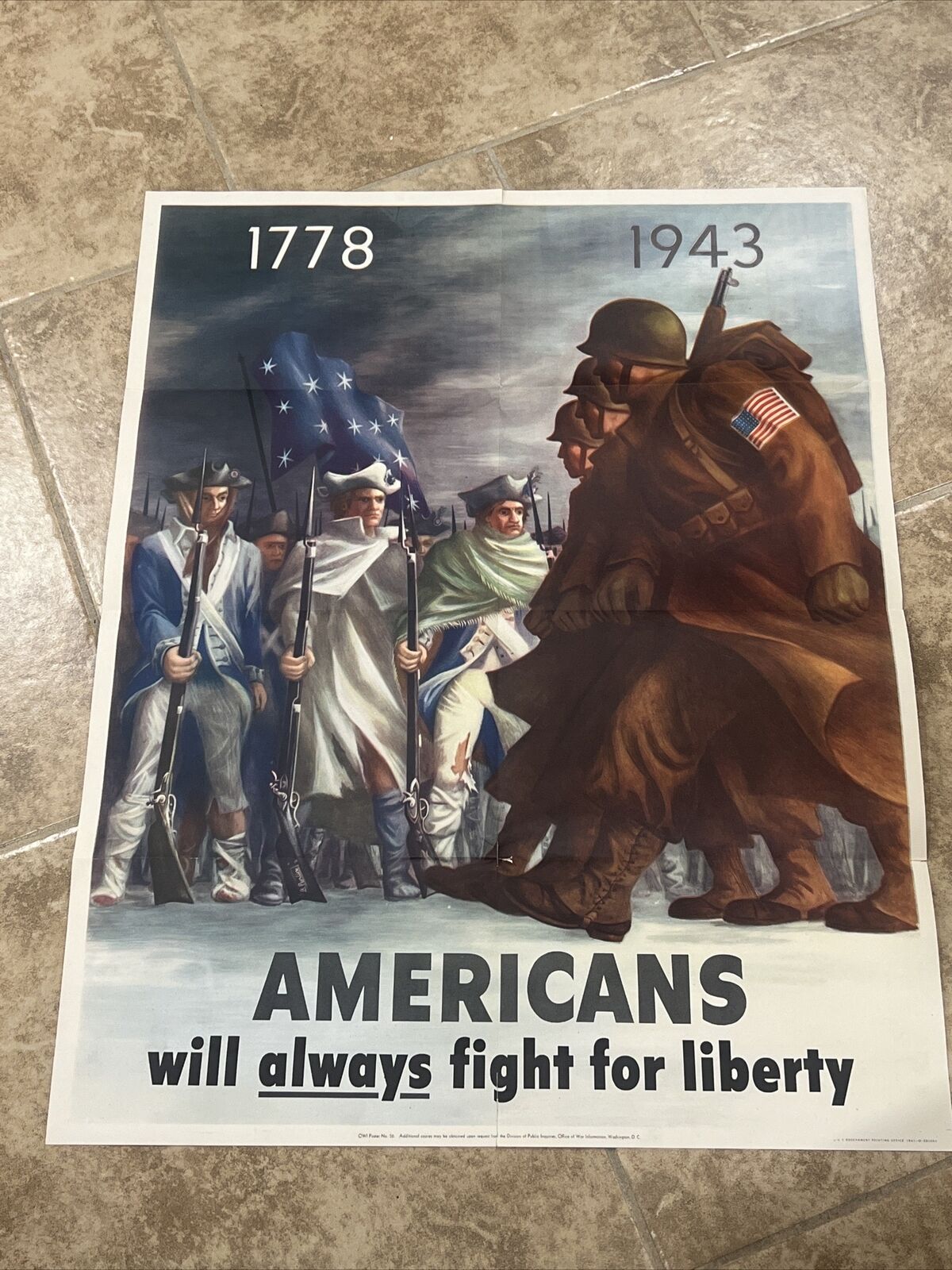 1943 “Americans will ALWAYS fight for liberty” WW2 Propaganda Poster 28”x22”