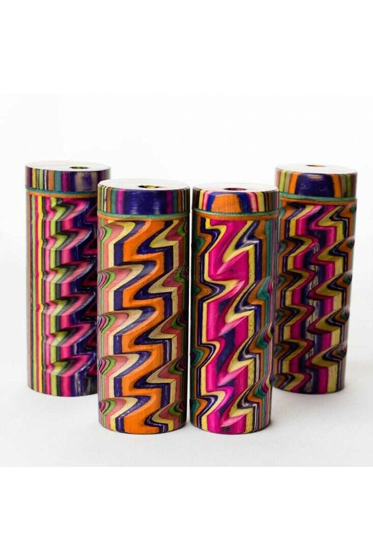 Colorful 4” Wood Round Dugout Box and 3” Metal One Hitter - ZIG ZAG style