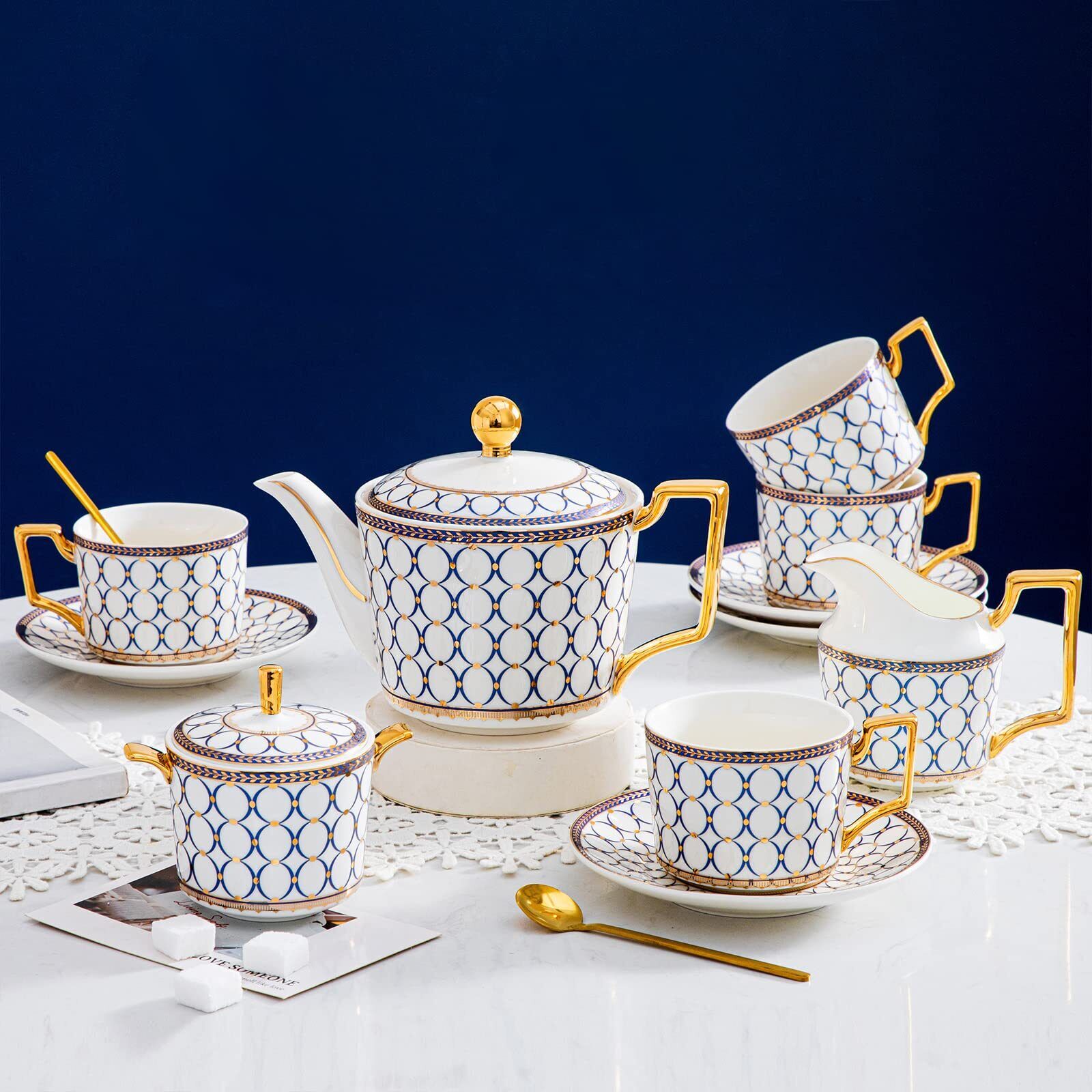 -15-Piece Porcelain Tea Service Set for 4, Bone China Coffee Tea Sets,Tea Cup...