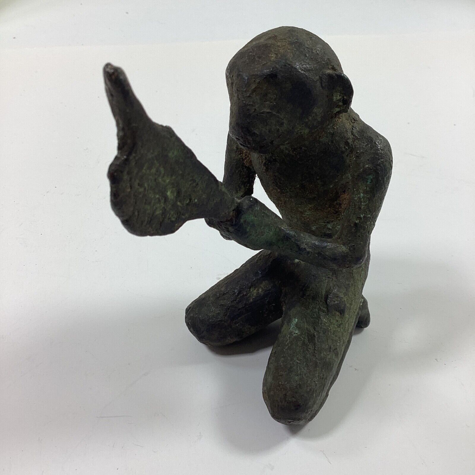 Vintage Monkey Ape Sitting Statue Figurine Heavy Metal Decor 6-1/2”