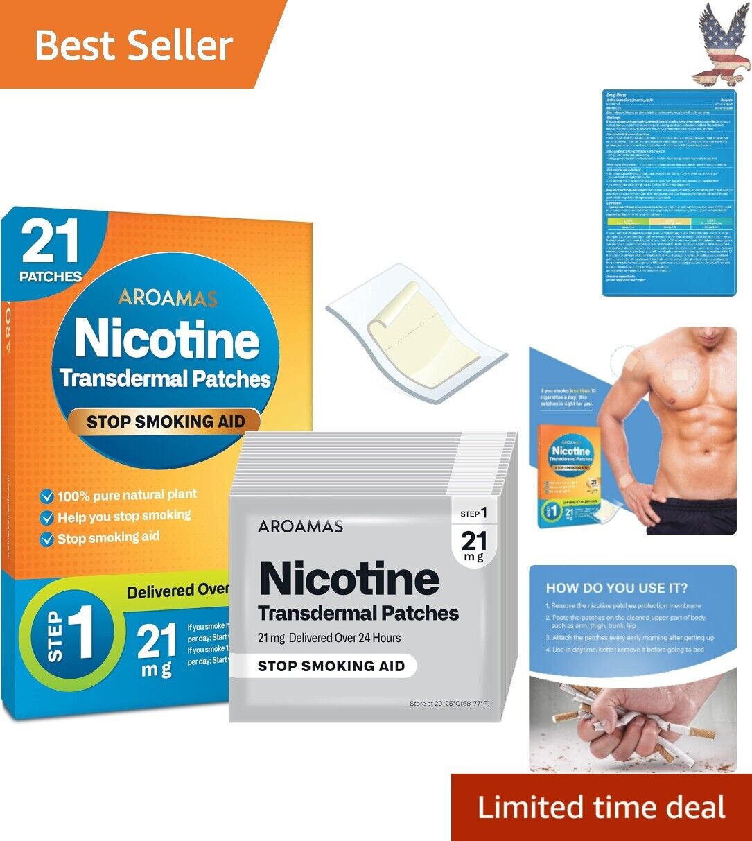 Nicotine Patches 24 Hour Delivery Natural Ingredients Quality 21mg - Step 1