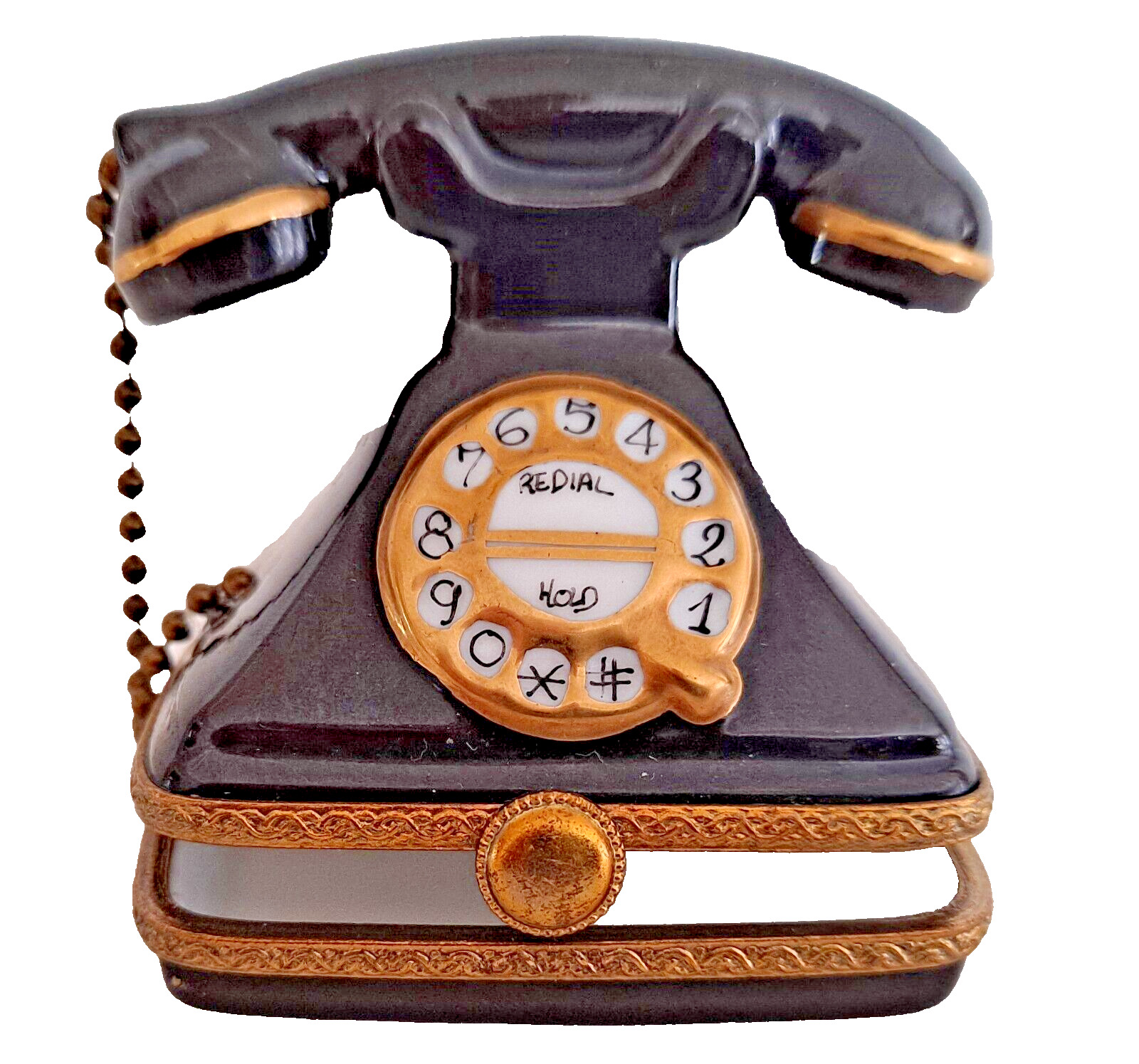 Vintage Rochard Limoges Hand Painted Trinket Box Telephone As Is