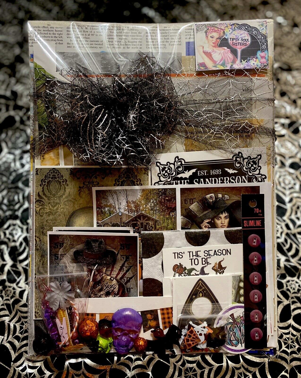 100 Piece Halloween Themed Vintage and New Pages Junk Journal - Mix Media Kit
