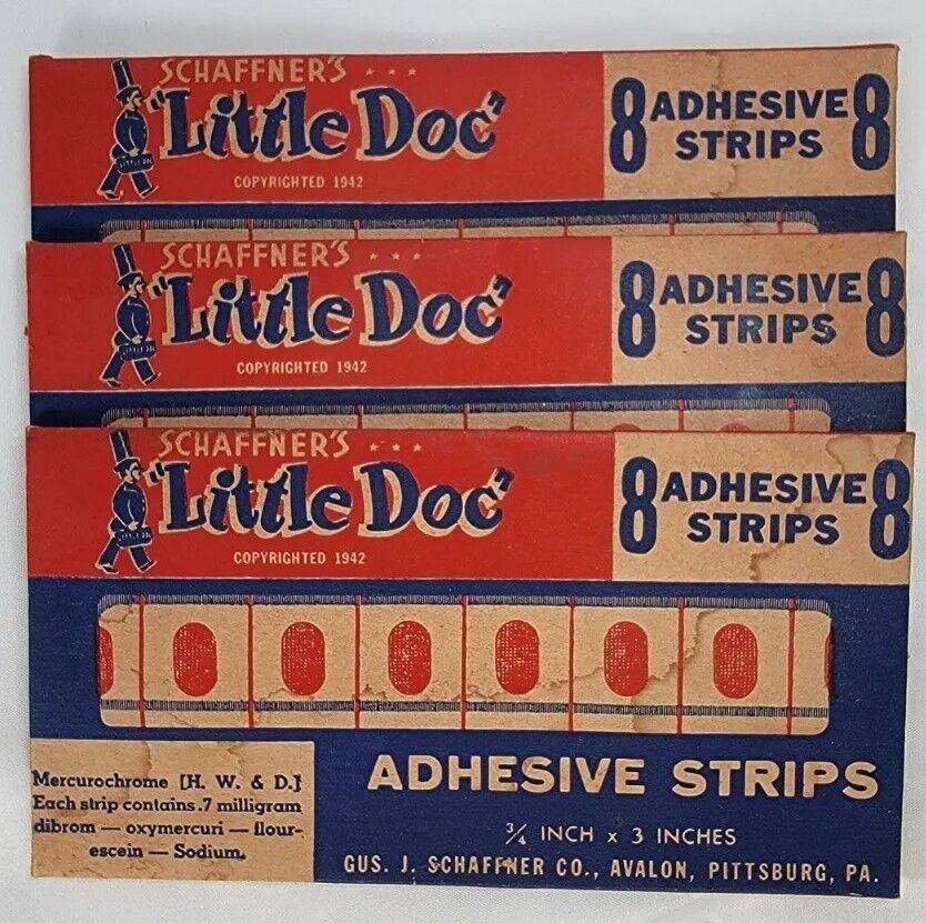 Vintage 1942 RARE Lot of 3 Sealed Packs Band Aid First Schaffner's Little Doc