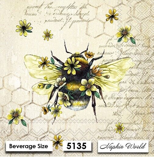 (5135) TWO Paper BEVERAGE / COCKTAIL Decoupage Art Craft Napkins - QUEEN BEE
