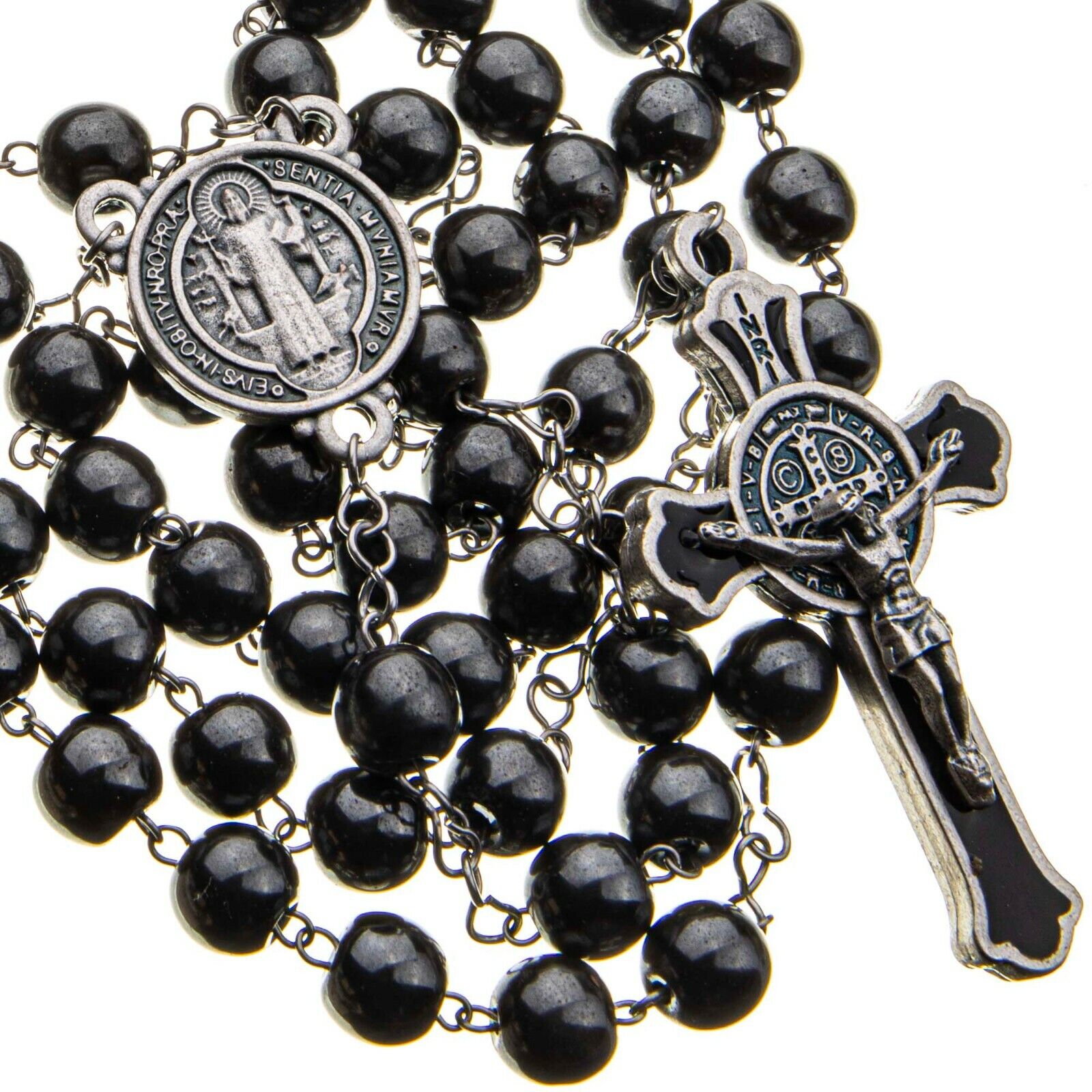 St Benedict Rosary Catholic Black Round Hematite 7mm Beads 21
