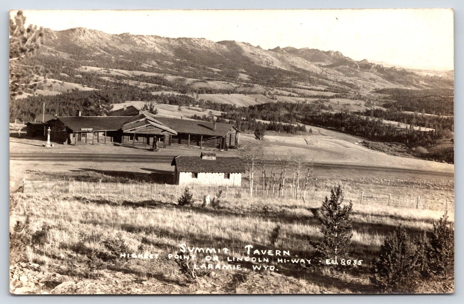 Vintage Postcard Summit Tavern Highest Point on Lincoln Highway Wyoming