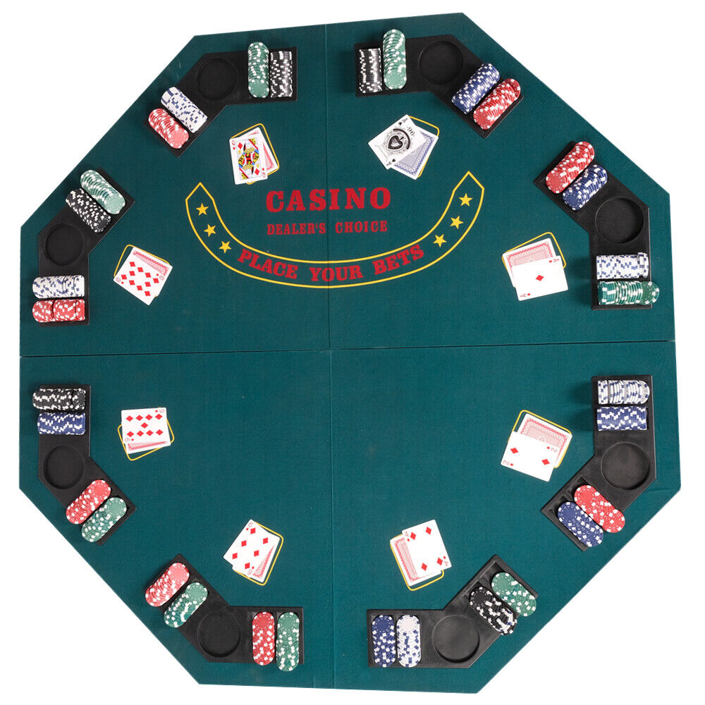 CARSTY Octagon Poker Table Top Folding Card Game Blackjack 8 Player Felt Mat