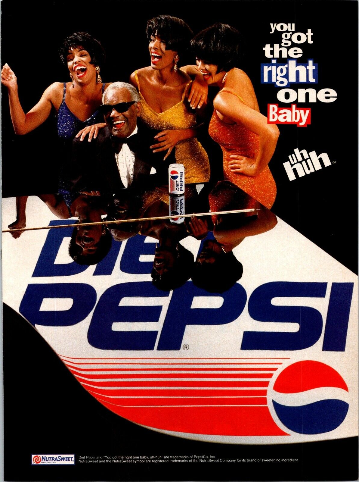 Diet Pepsi Ray Charles Piano Right One Baby 1991 Vintage Print Ad
