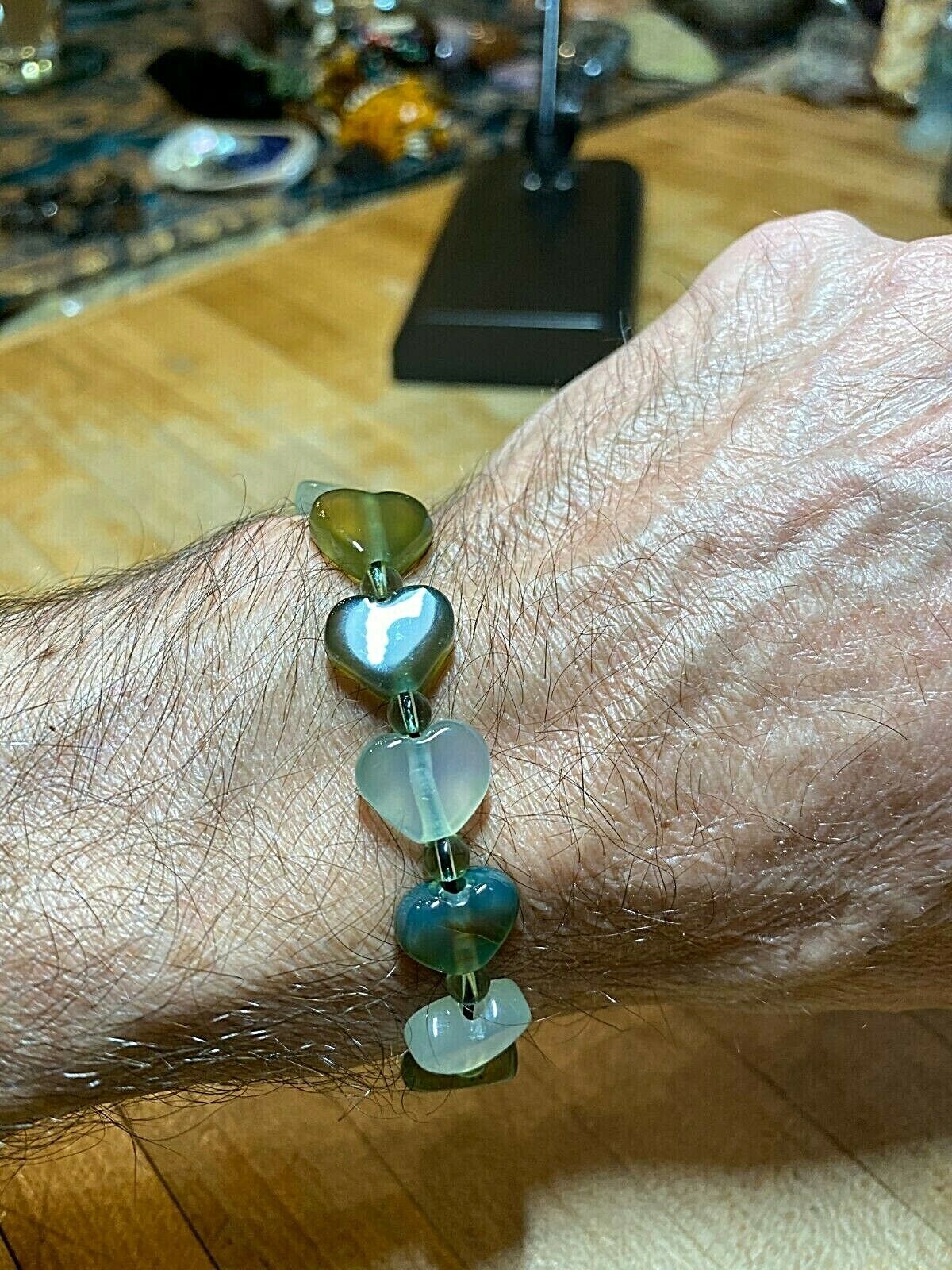 Green Agate & Ruby In Zoisite Crystal Heart Tibetan Style Shamballa Bracelet 000