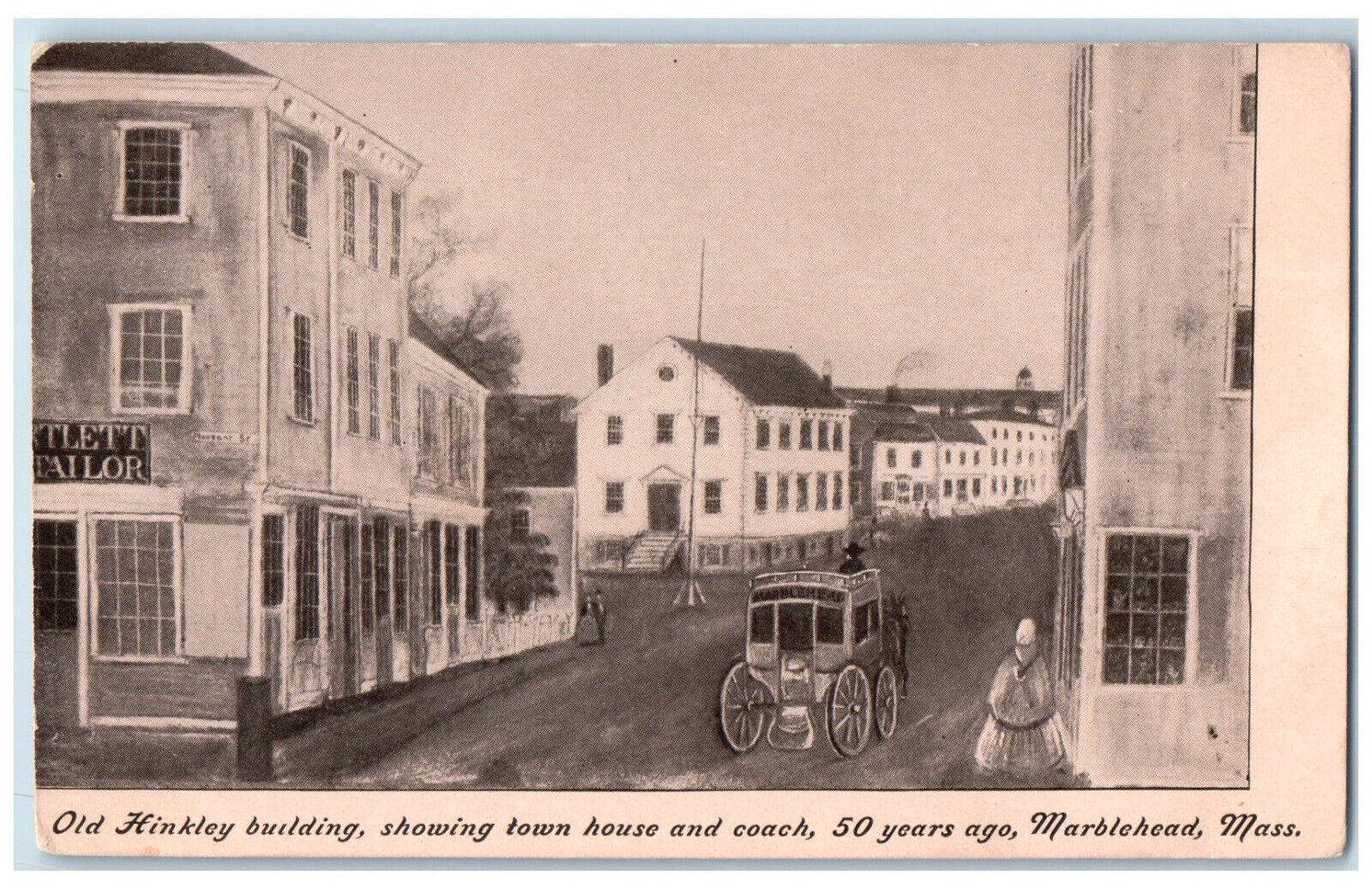 c1910 Old Hinkley Building Town House Coach Parlor Marblehead MA Postcard