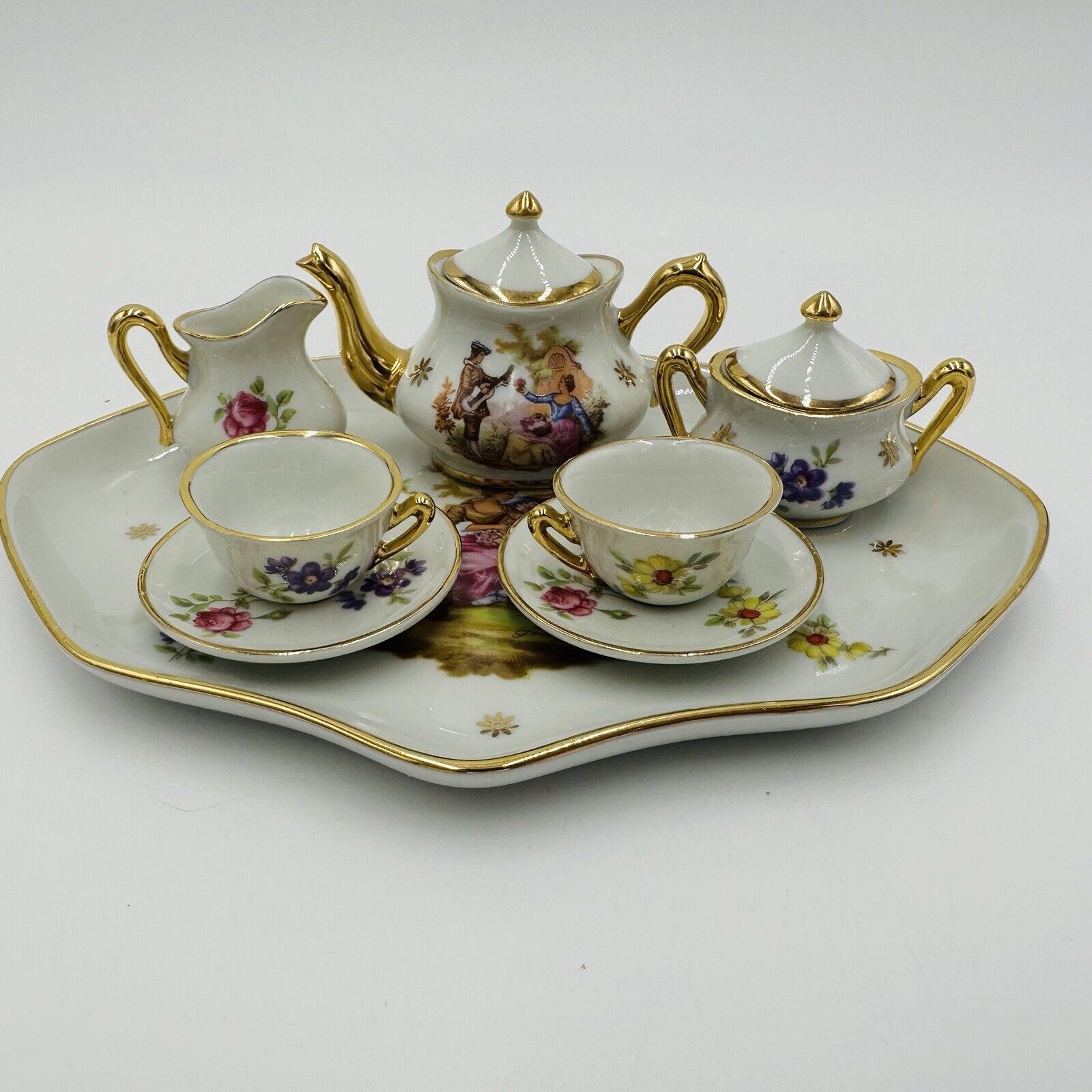 Vintage Limoges France Porcelain Miniature Teaset Dollhouse Teapot Teacup