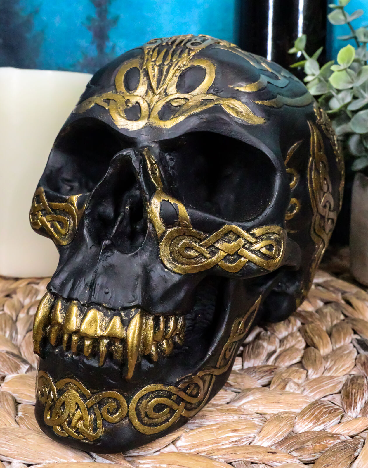 Ebros Celtic Tribal Knotwork Tattoo Black Ghost Vampire Skull Statue 7\