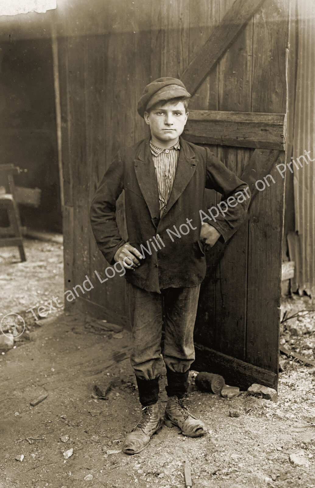 1908 Glass Works Boy Waiting for Night Shift, IN Old Photo 11