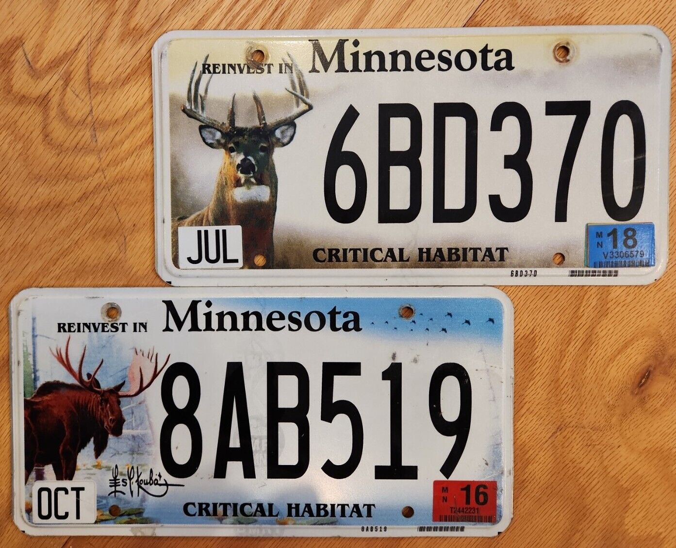 Minnesota Wildlife License Plate Combo Lot of 2 - Moose Deer - Critical Habitat