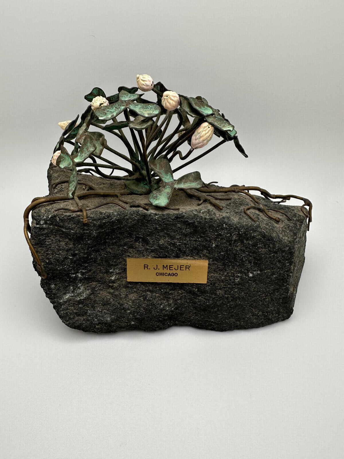 R. J. Mejer Vintage Sculpture - flowers on rock