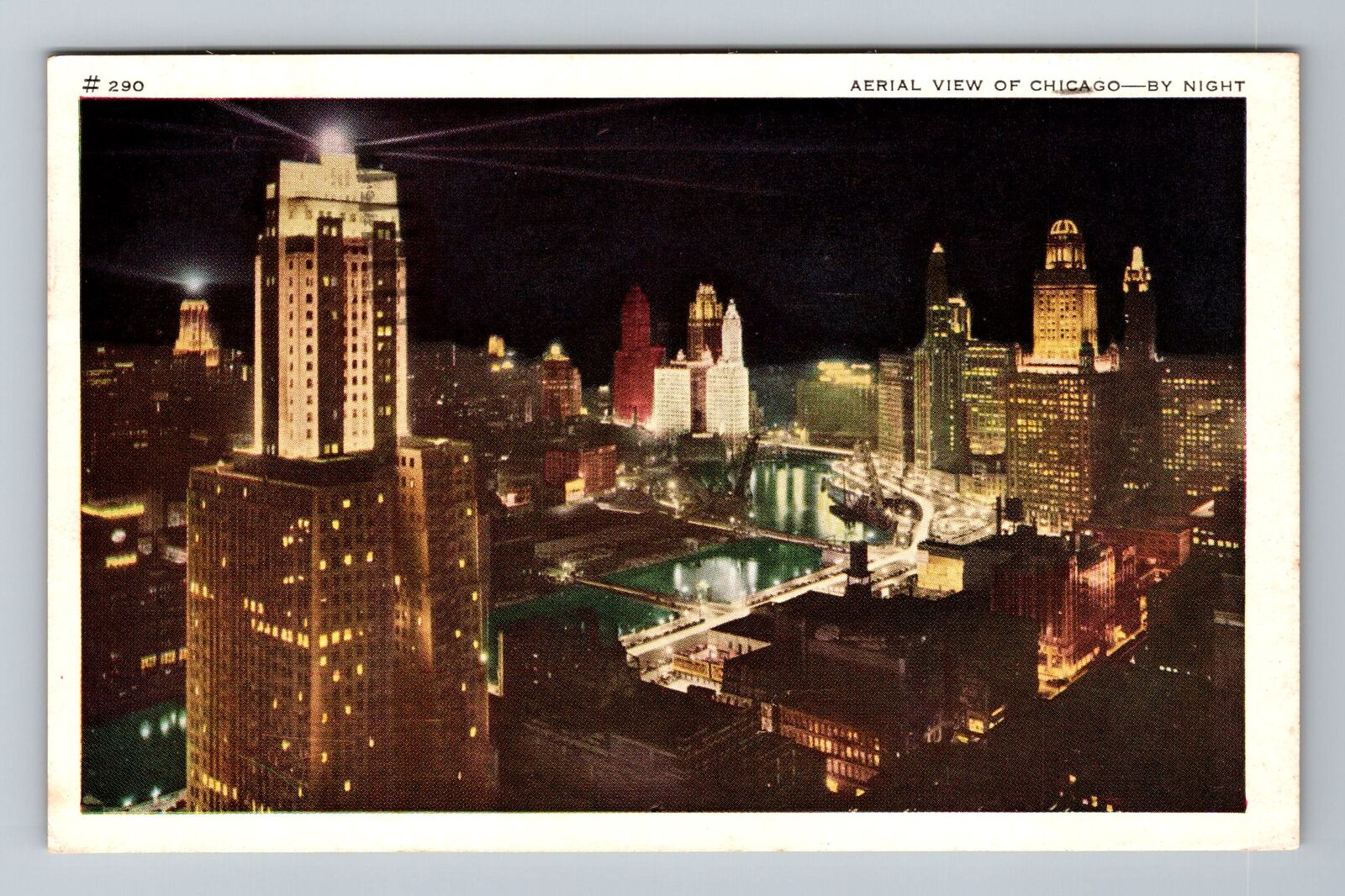 Chicago IL-Illinois, Aerial Of Chicago By Night, Vintage c1947 Postcard