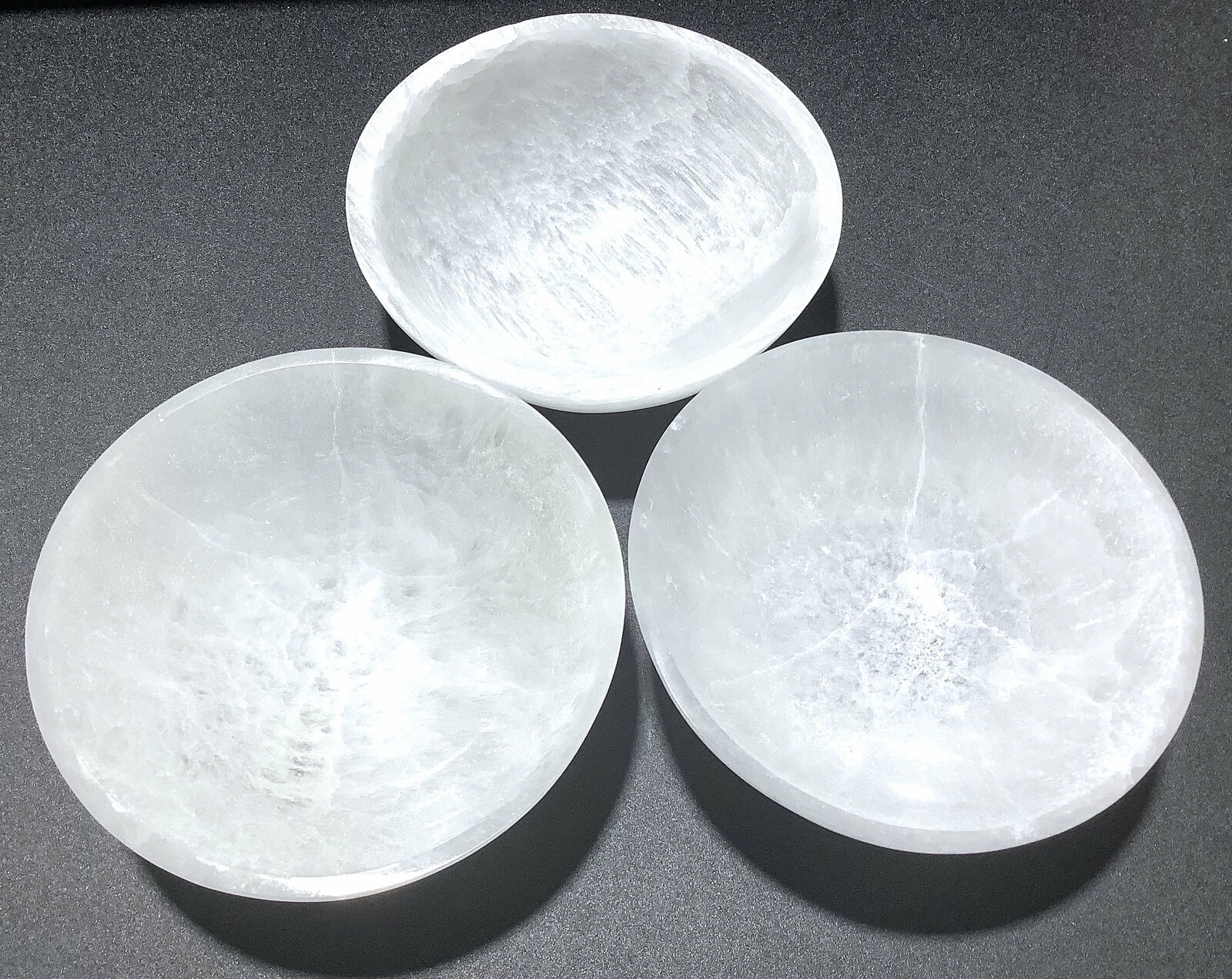 Wholesale Bulk Lot 3 Pack Of Selenite Large White Crystal Bowl Carved Decor