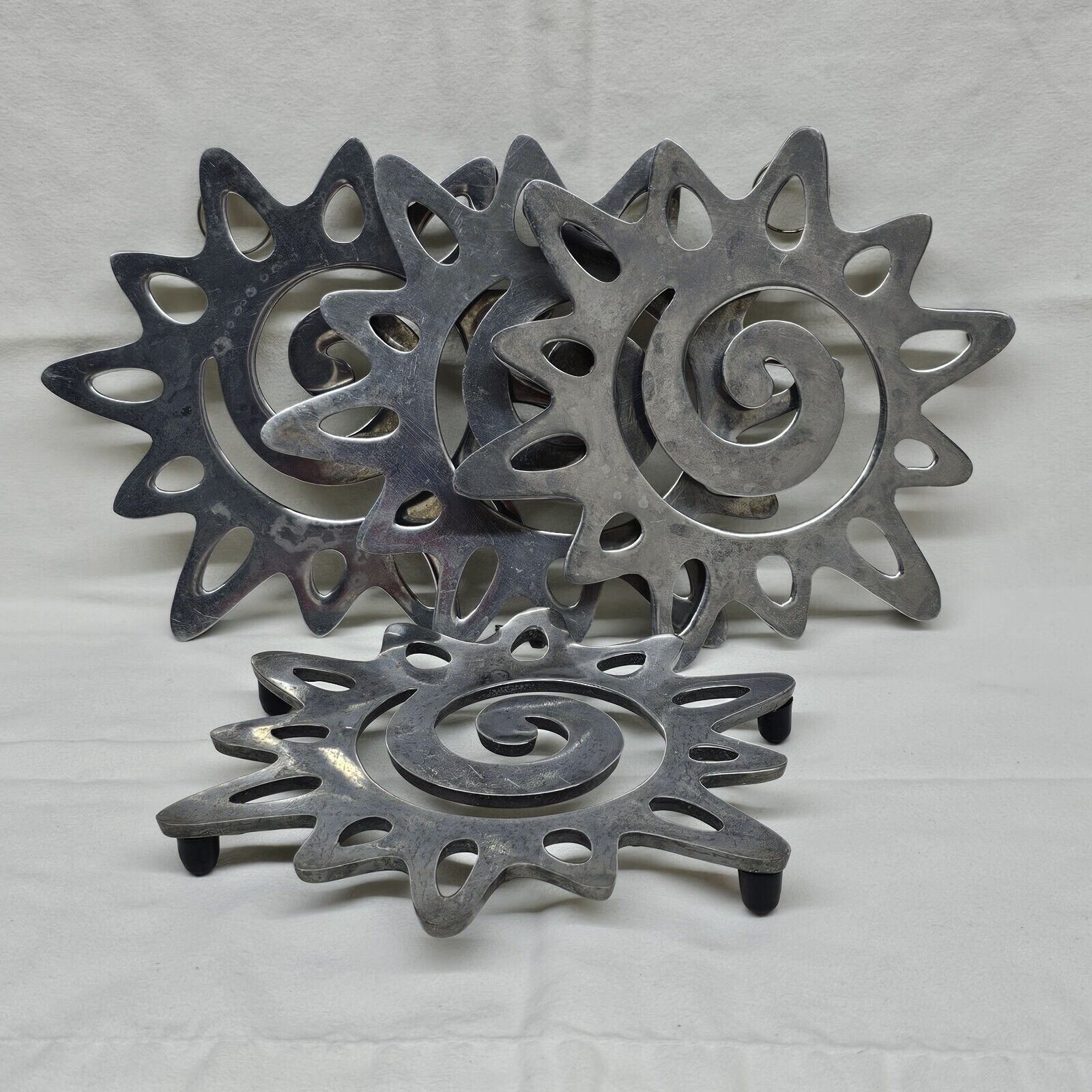 4 Copco Trivet Hot Plate Cast Aluminum Wall Hanging Abstract Assymetrical 6