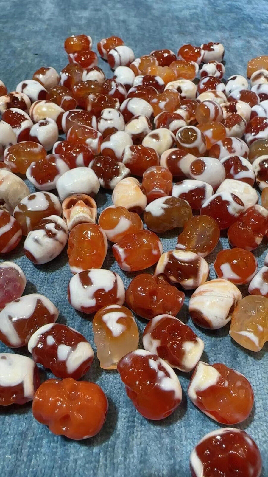 40 Pcs Tibetan Red Natural Agate Dzi Carved *Skull* 14x20mm Beads 